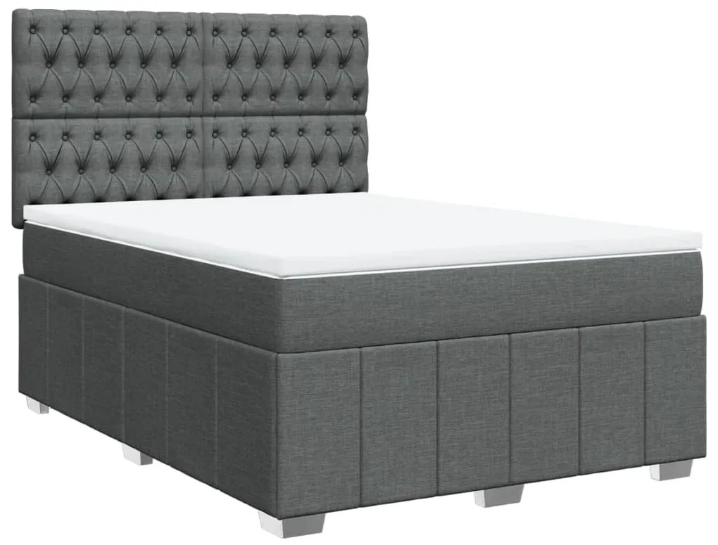 Κρεβάτι Boxspring με Στρώμα Σκούρο Γκρι 140x190 εκ. Υφασμάτινο - Γκρι