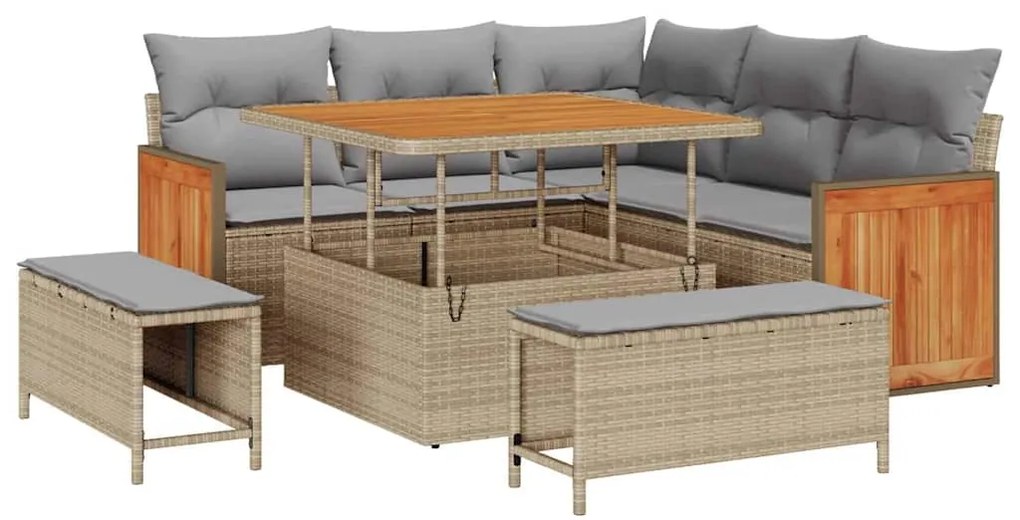 vidaXL Σετ Καναπέ Κήπου με μαξιλάρι 8 pcs μπεζ και ανοιχτό γκρι