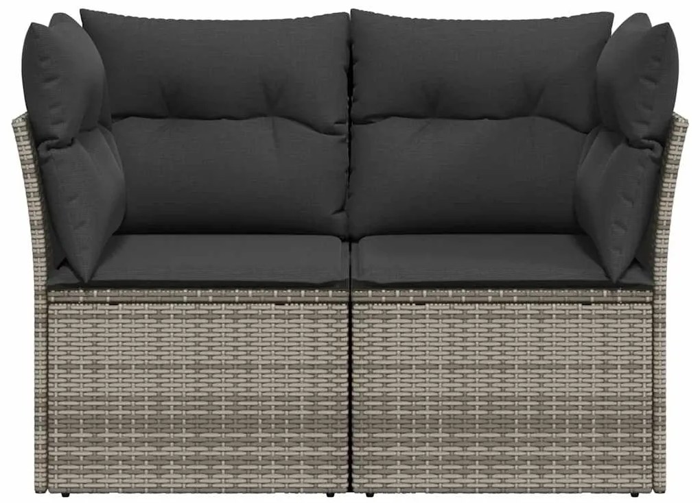 vidaXL Καναπές Κήπου Διθέσιος Γκρι από Συνθετικό Ρατάν με Μαξιλάρια