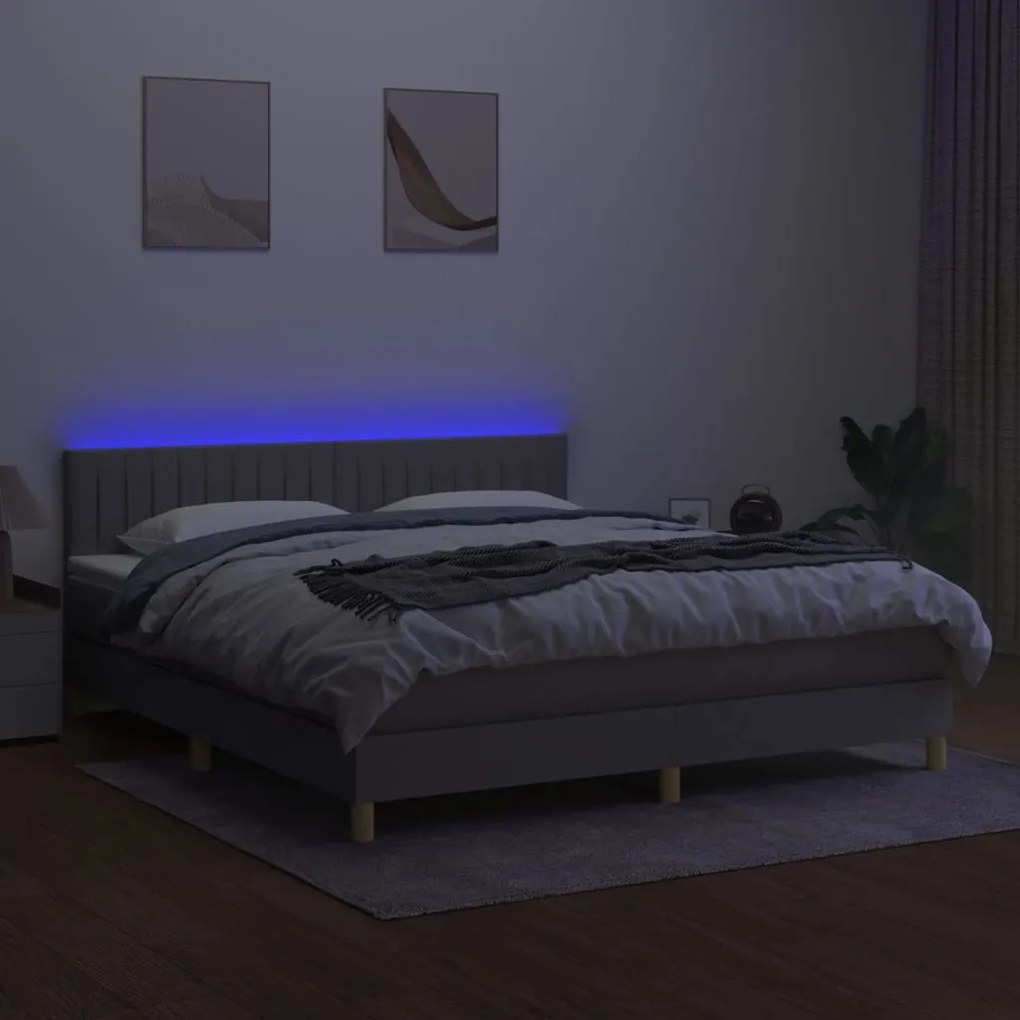 Κρεβάτι Boxspring με Στρώμα &amp; LED Αν.Γκρι 180x200 εκ Υφασμάτινο - Γκρι