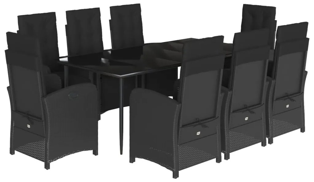 vidaXL Σετ Τραπεζαρίας Κήπου 9 τεμ Μαύρο από Συνθ. Ρατάν με Μαξιλάρια