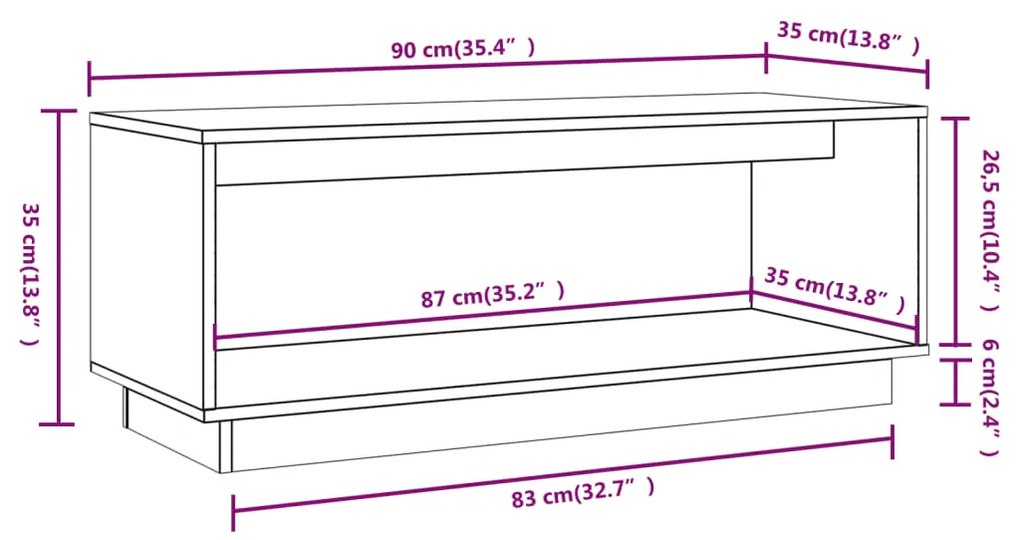 Έπιπλο Τηλεόρασης Λευκό 90x35x35 εκ. από Μασίφ Ξύλο Πεύκου - Λευκό