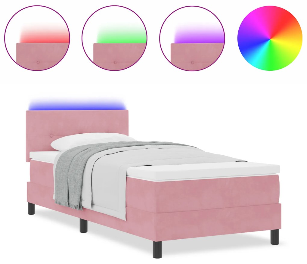 vidaXL Κρεβάτι με Στρώμα & LED Ροζ 80x200 εκ Βελούδο