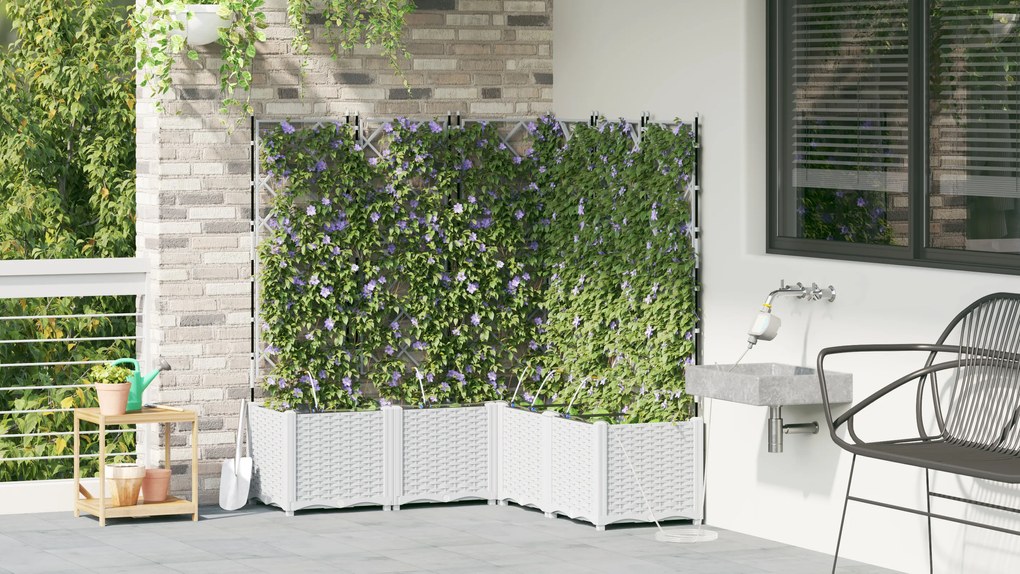 vidaXL Ζαρντινιέρες κήπου Καφασωτό Λευκό 120 x 120 x 142 cm Πλαστικό