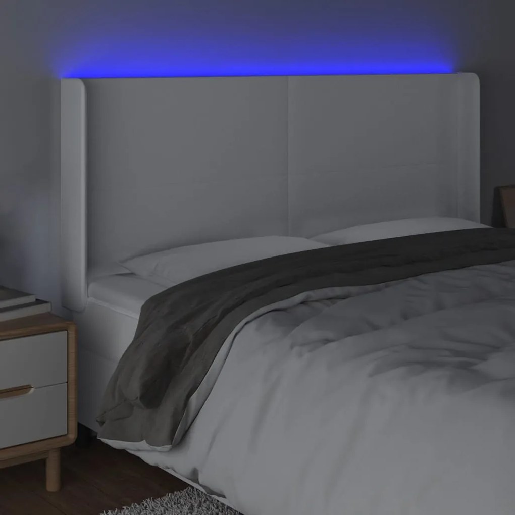 Κεφαλάρι Κρεβατιού LED Λευκό 203x16x118/128 εκ. Συνθετ. Δέρμα 3123877