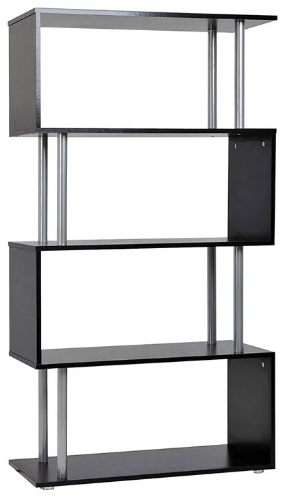 Ξύλινη - Μεταλλική Βιβλιοθήκη με 4 Ράφια 80 x 30 x 145 cm Χρώματος Μαύρο HOMCOM 02-0600  02-0600