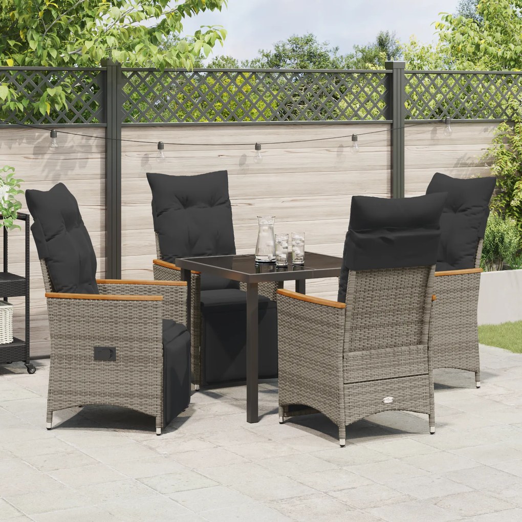 vidaXL Σετ κήπου 5 κομματιών με μαξιλάρια Γκρι Poly Rattan