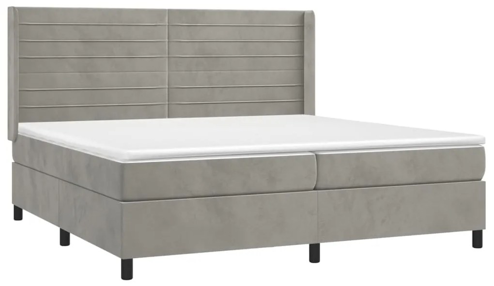 Κρεβάτι Boxspring με Στρώμα Ανοιχτό Γκρι 200x200 εκ. Βελούδινο - Γκρι