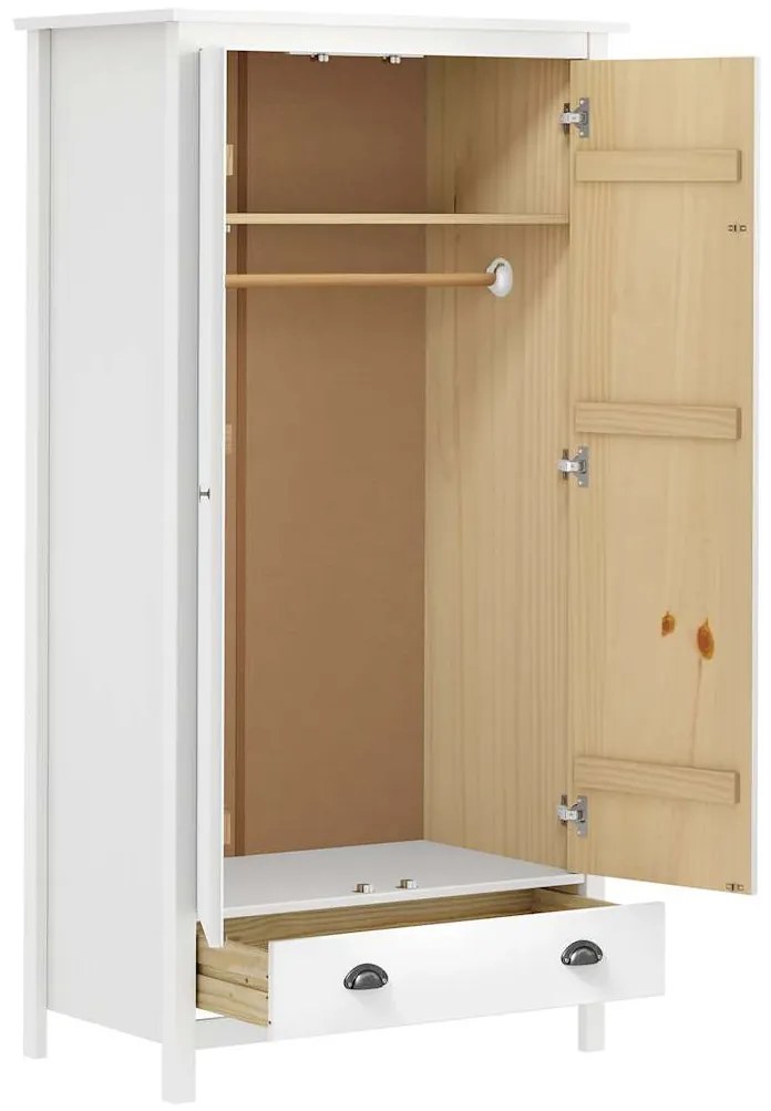 vidaXL Ντουλάπα Hill Δίφυλλη Λευκή 89x50x170 εκ. Μασίφ Ξύλο Πεύκου
