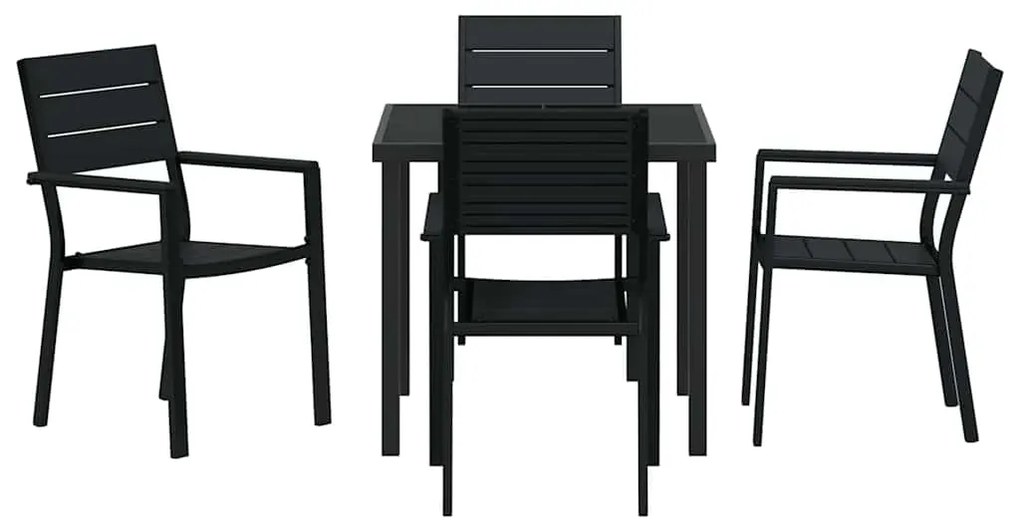 vidaXL Σέτ φαγητού για κήπο 5 pcs Μαύρο Χάλυβας με επίστρωση πούδρας