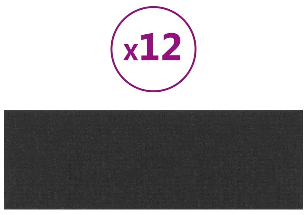 vidaXL Πάνελ Τοίχου 12 τεμ. Μαύρος 90 x 30 εκ. 3,24 μ Υφασμα