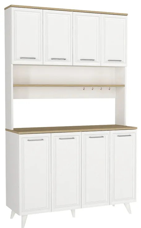 Έπιπλο κουζίνας Potter 4 Megapap χρώμα λευκό - rota oak 120x40x196,1εκ.