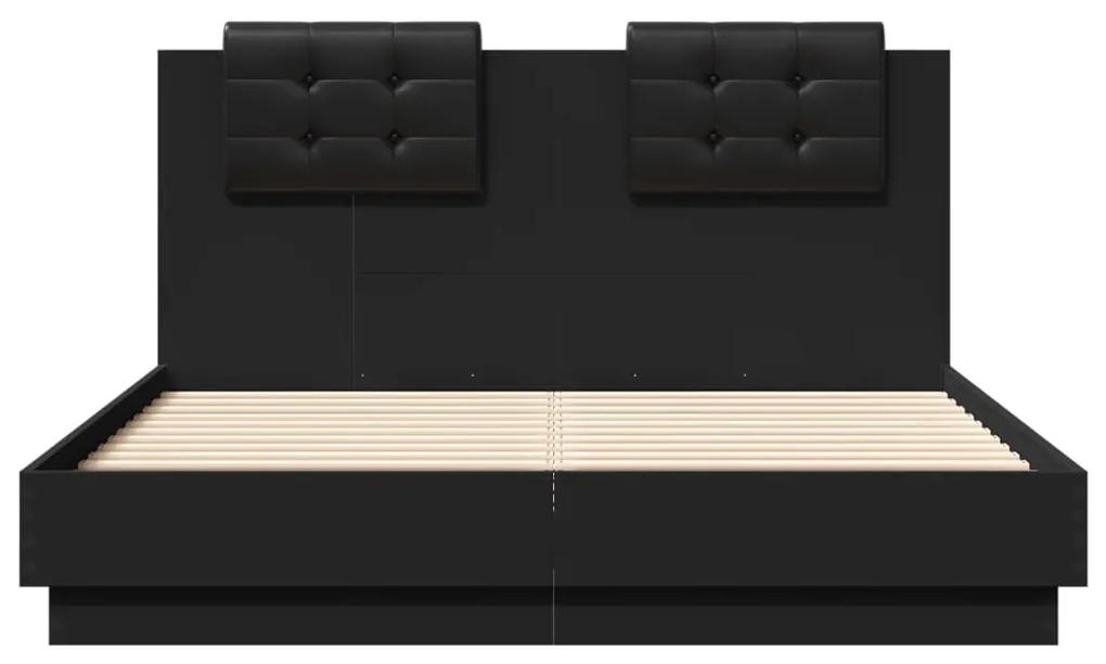 vidaXL Πλαίσιο Κρεβατιού με Κεφαλάρι & Φώτα LED Μαύρο 120 x 190 εκ.
