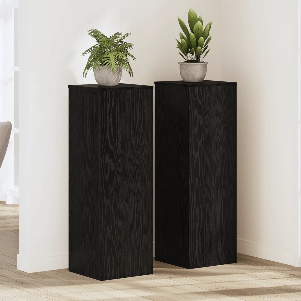 vidaXL Ράφια Φυτών 2 τεμάχια Μαύρης Δρυς 33 x 33 x 100 εκ, Φτιαγμένα από Ξυλεία