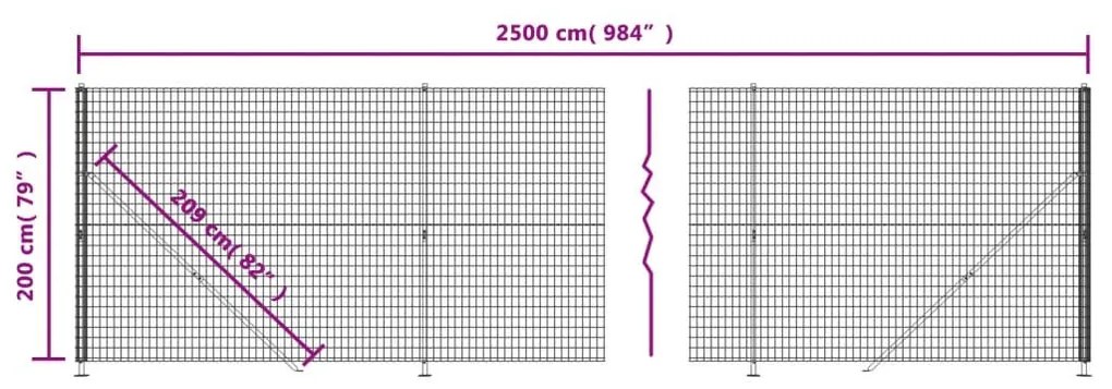 Συρματόπλεγμα Περίφραξης Ανθρακί 2 x 25 μ. με Βάσεις Φλάντζα - Ανθρακί