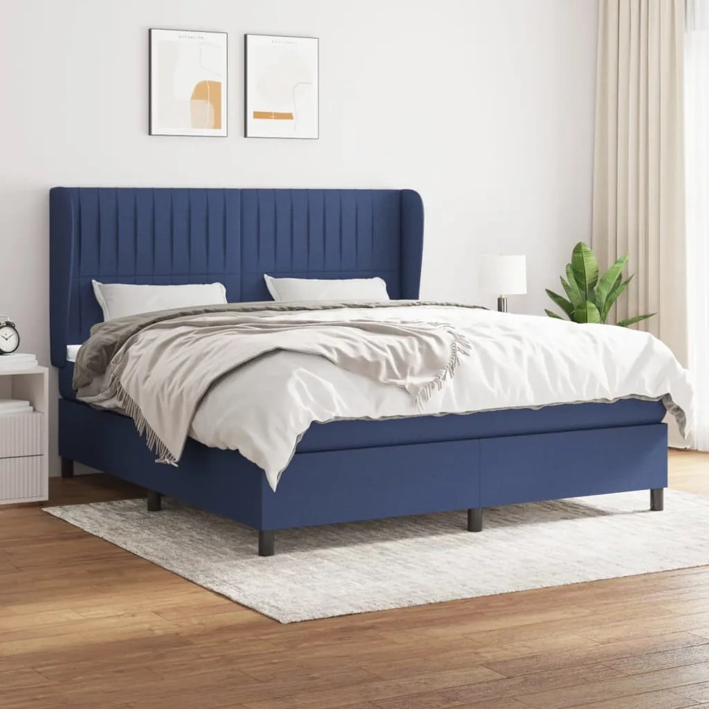 vidaXL Κρεβάτι Boxspring με Στρώμα Μπλε 160x200 εκ. Υφασμάτινο