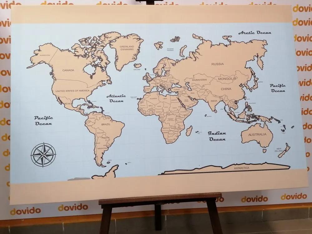 Εικόνα στον παγκόσμιο χάρτη φελλού με μπεζ περίγραμμα - 120x80  flags