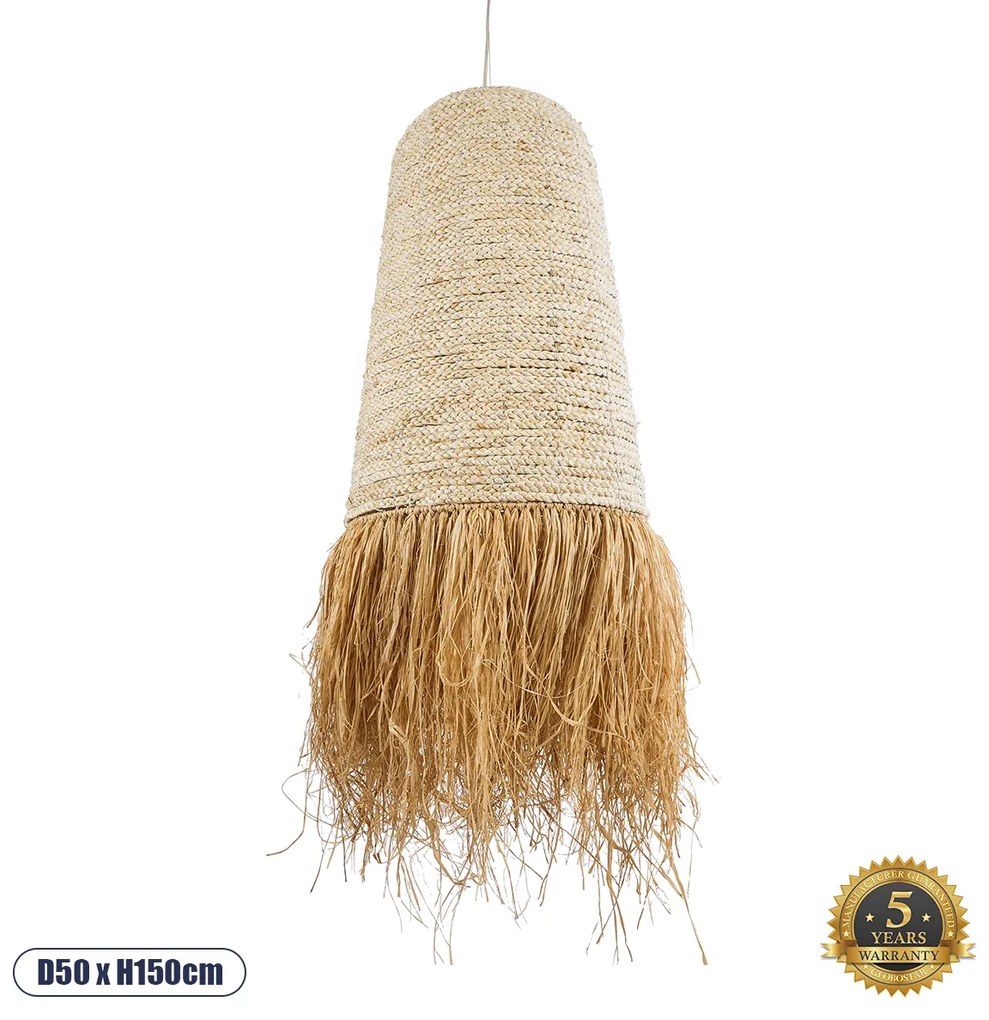 LETA 02171 Boho Κρεμαστό Φωτιστικό Πλέγμα Μονόφωτο 1 x E27 IP20 Μπεζ Ράφια - Μ50 x Π50 x Υ150cm