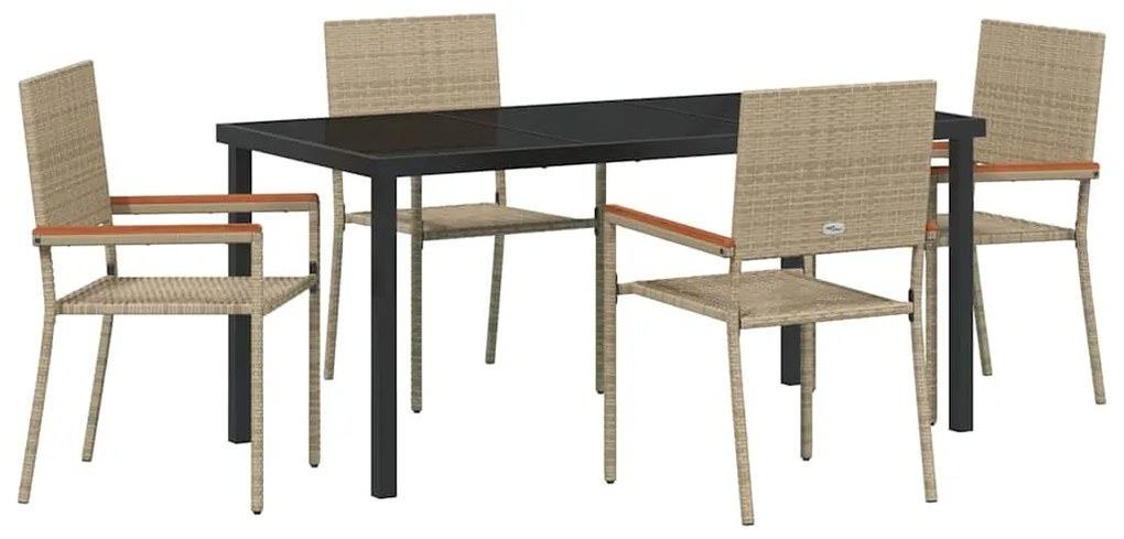 vidaXL Σέτ φαγητού για κήπο με μαξιλάρι 5 pcs Μπεζ συνθετικό ρατάν