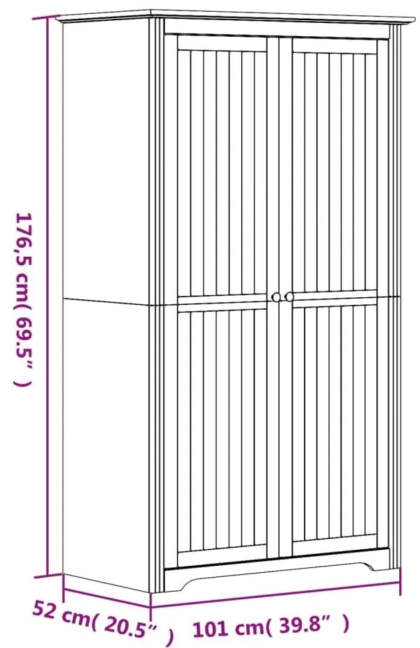 Ντουλάπα BODO Γκρι 99x53,5x173 εκ. από Μασίφ Ξύλο Πεύκου - Γκρι