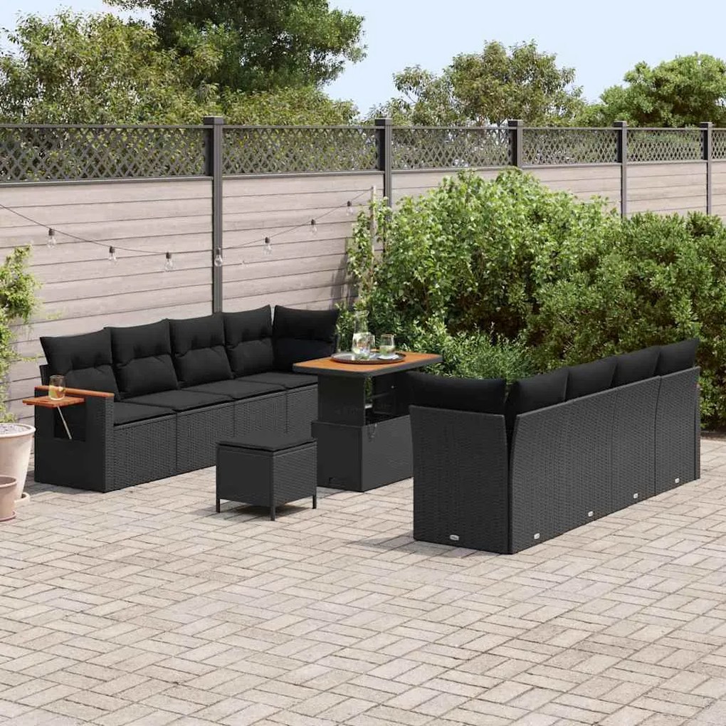 vidaXL Σετ Καναπέ Κήπου με μαξιλάρι 11 pcs Μαύρο Πολυ ράταν