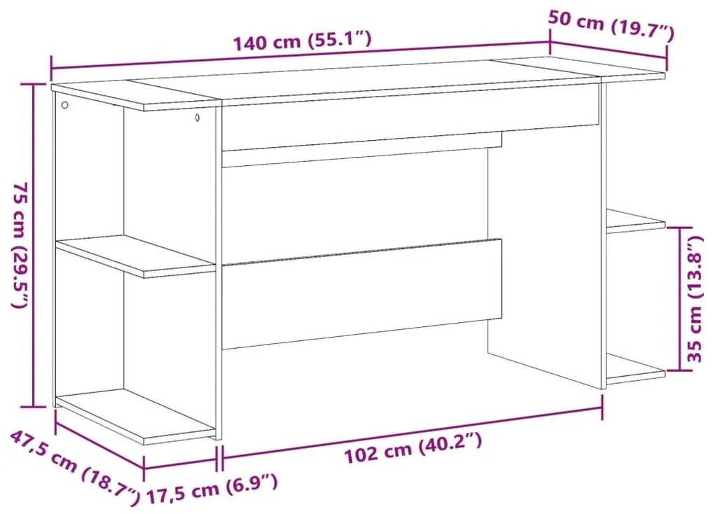 Γραφείο Καφέ Δρυς 140 x 50 x 75 εκ. από Επεξεργασμένο Ξύλο - Καφέ