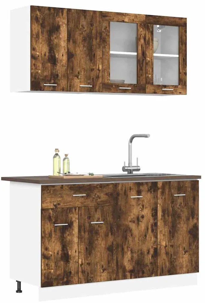 vidaXL Σετ ντουλαπιών κουζίνας με συρτάρι Lyon 4 pcs Καπνιστό Δρύς