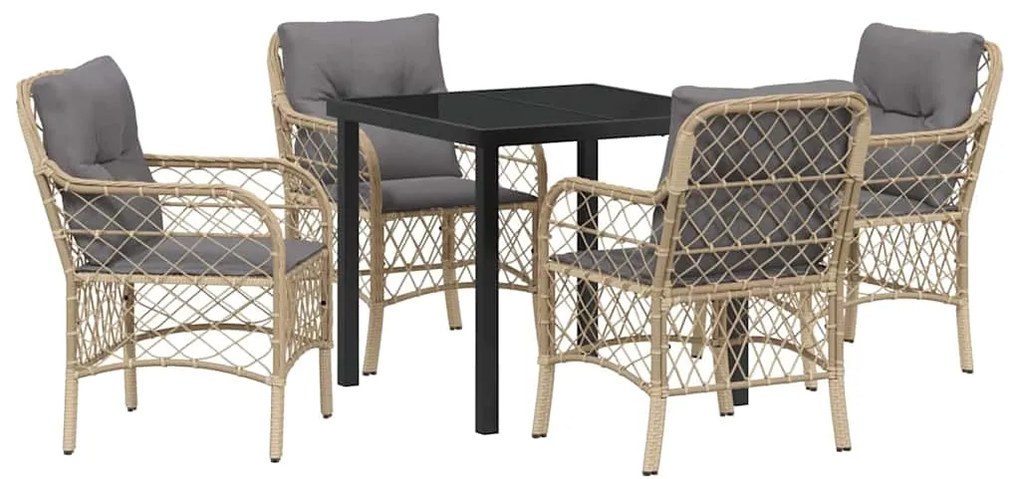 vidaXL Σέτ φαγητού για κήπο με μαξιλάρι 5 pcs Μπεζ Πολυ ράταν
