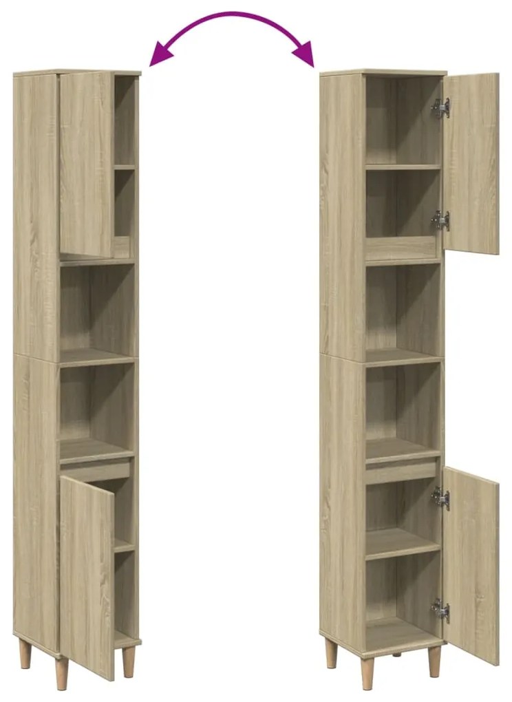 vidaXL Ντουλάπι Μπάνιου Sonoma Δρυς 30x30x190 εκ. Επεξεργασμένο Ξύλο