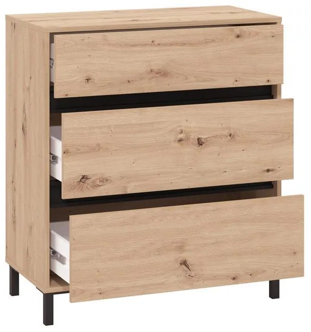 Συρταριέρα MARRON 80 3F Artisan oak - Μαύρο ματ 80x40x90εκ. 80x40x90 εκ.