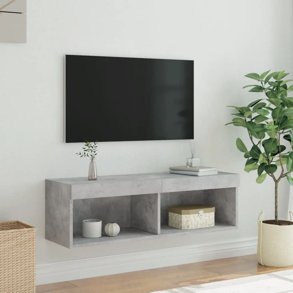 vidaXL Έπιπλο Τηλεόρασης με LED Γκρι Σκυροδέματος 100x30x30 εκ.