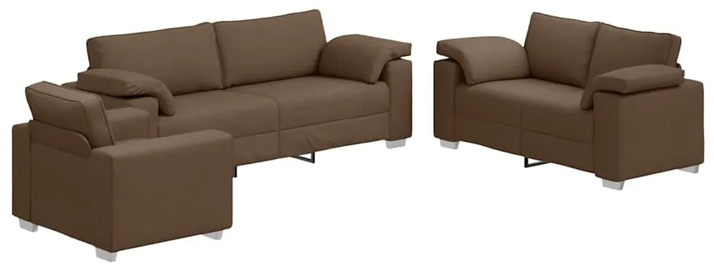 vidaXL Καναπές 3 pcs Καφέ Ύφασμα μείγματος λινών