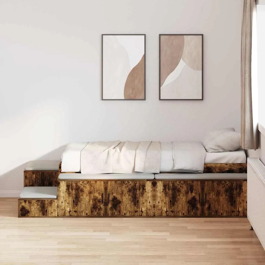 vidaXL Κρεβάτι αποθήκευσης Καπνιστή Δρυς 80x200 cm