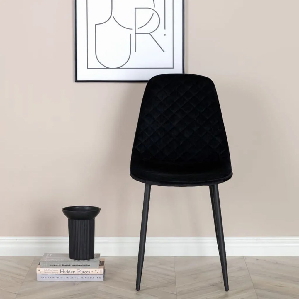 Venture Home Καρέκλες Τραπεζαρίας Polar με Ραφές 2 Τεμ. Μαύρο Βελούδο - Μαύρο