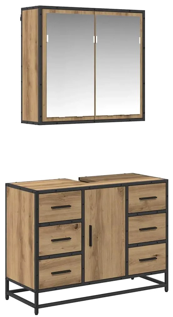 vidaXL Σετ Επίπλων Μπάνιου με πόρτα 2 pcs artisan δρυς 80 x 33 x 60 εκ