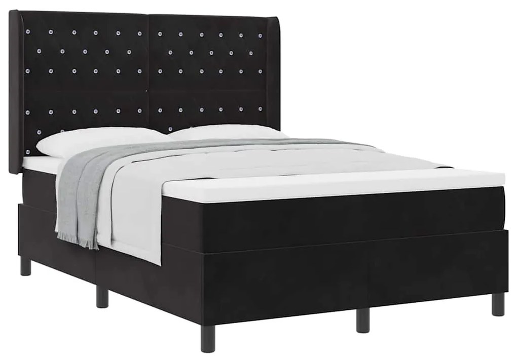 vidaXL Κρεβάτι με ελατήρια με κεφαλάρι Μαύρο 140 x 190 cm Βελούδο