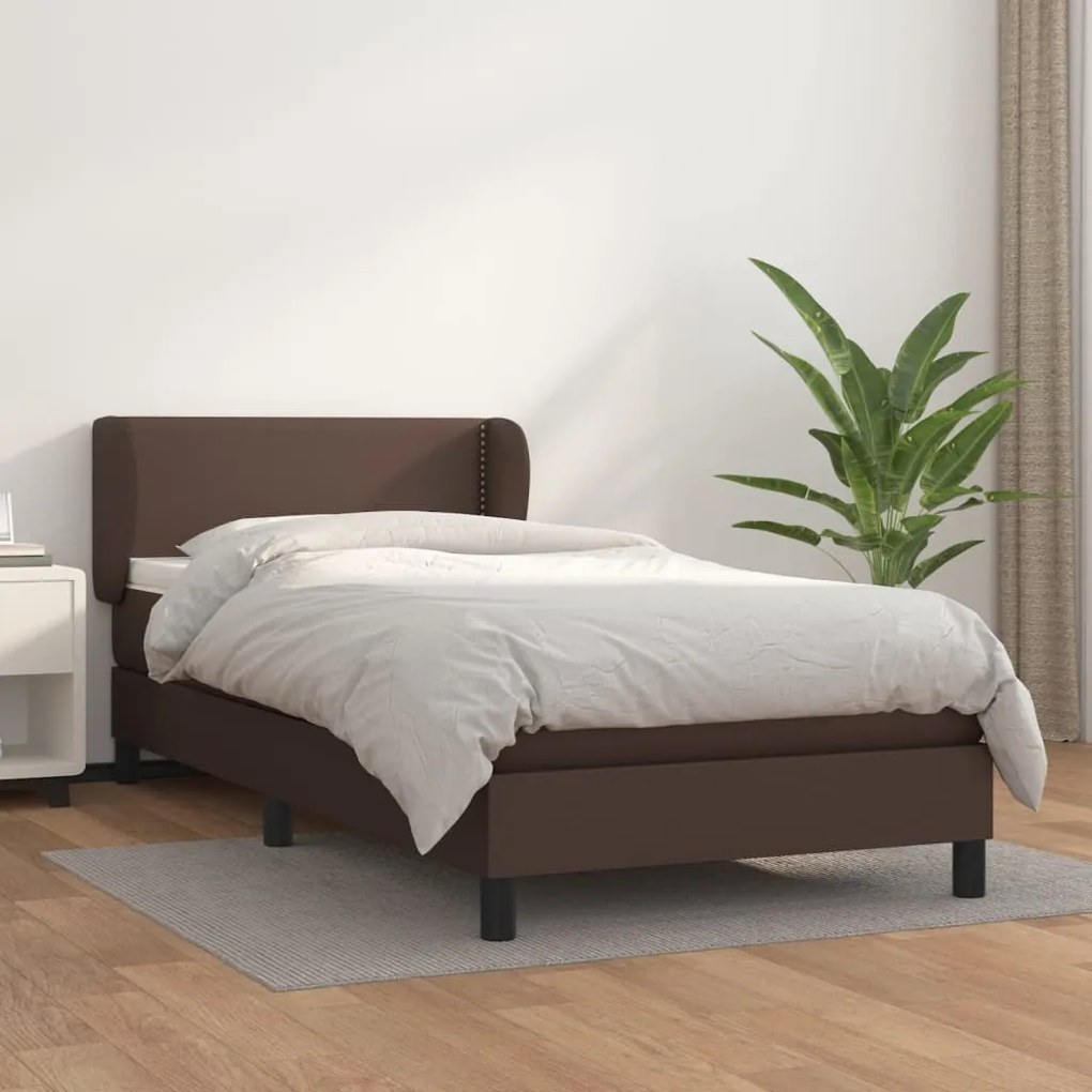 vidaXL Κρεβάτι Boxspring με Στρώμα Καφέ 100x200εκ. από Συνθετικό Δέρμα