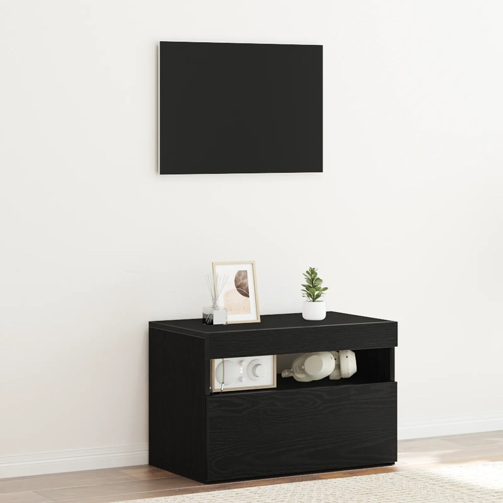 vidaXL Ντουλάπα τηλεόρασης με LED Φωτισμό σε Μαύρο Δρυ 60x35x40 εκ. Κατασκευασμένη από επεξεργασμένο ξύλο