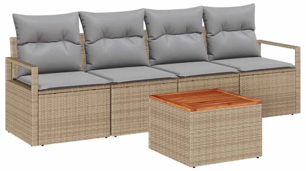 vidaXL Σετ Καναπέ Κήπου με μαξιλάρι 5 pcs Μπεζ συνθετικό ρατάν