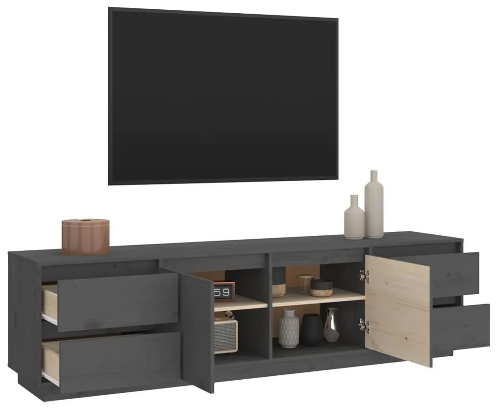 vidaXL Έπιπλο Τηλεόρασης Γκρι 176x37x47,5 εκ. από Μασίφ Ξύλο Πεύκου