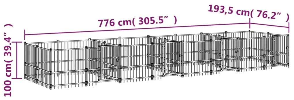 vidaXL Κλουβί Σκύλου Εξωτερικού Χώρου 15,02 μ² από Ατσάλι