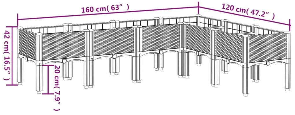 Ζαρντινιέρα Κήπου με Πόδια Γκρι 160x120x42 εκ. Πολυπροπυλένιο - Γκρι