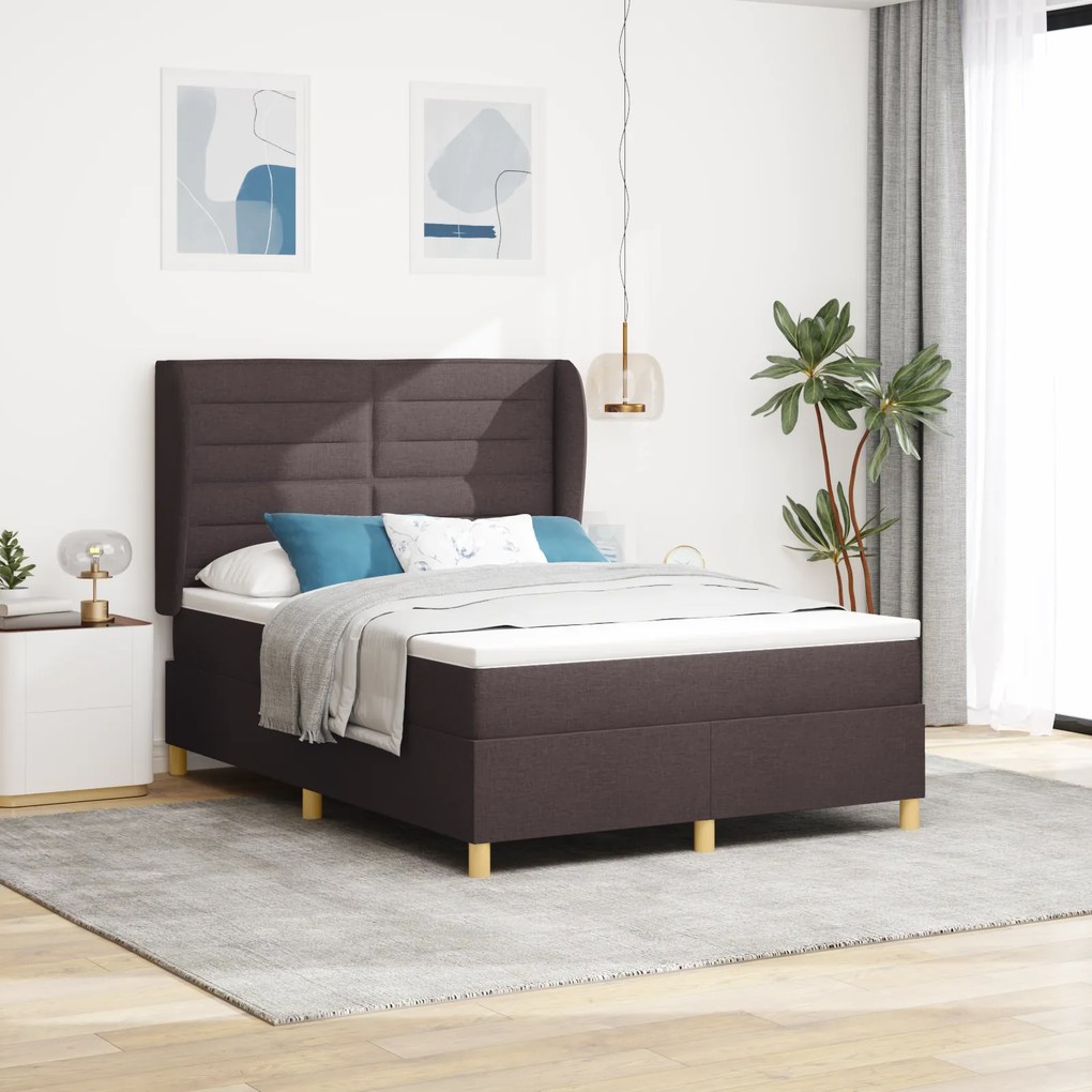 vidaXL Κρεβάτι Box Spring με Στρώμα Σκούρο Καφέ 140x200 εκ. Ύφασμα