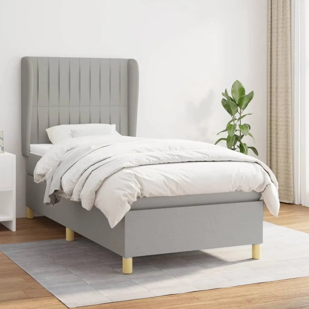 vidaXL Κρεβάτι Boxspring με Στρώμα Ανοιχτό Γκρι 90x200 εκ. Υφασμάτινο