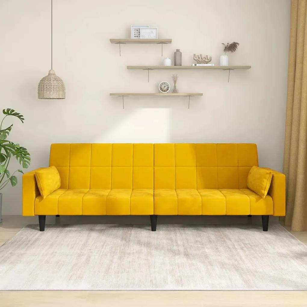 Καναπές Κρεβάτι Διθέσιος Κίτρινος Βελούδινος με 2 Μαξιλάρια - Κίτρινο