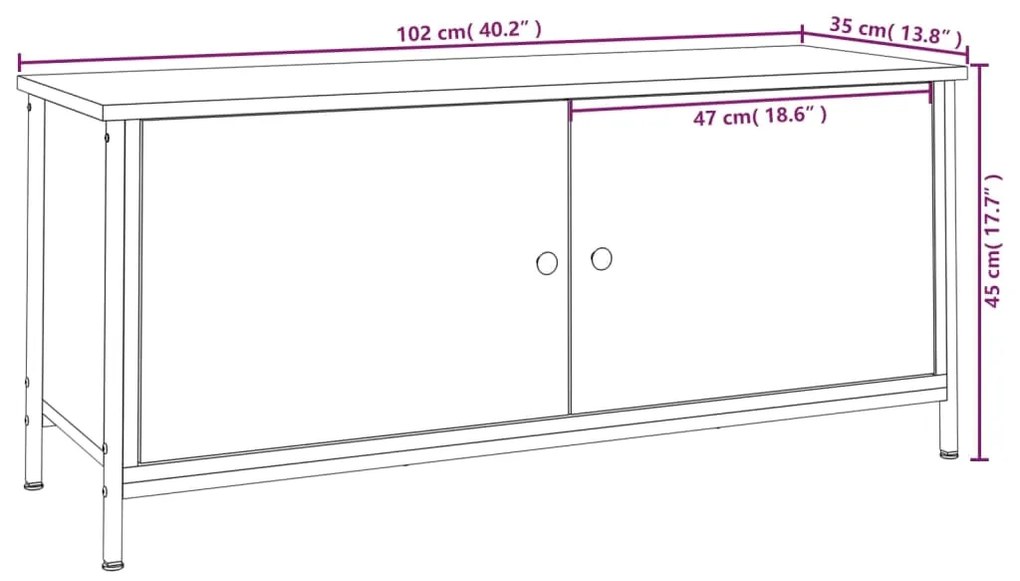 Έπιπλο Τηλεόρασης με Πόρτες Καπν. Δρυς 102x35x45 εκ. Επεξ.Ξύλο - Καφέ