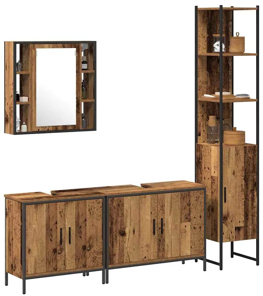 vidaXL Σετ Επίπλων Μπάνιου με ράφι Άλλο 4 pcs Καφέ 33 x 33 x 185.5 εκ