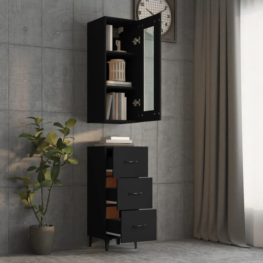 vidaXL Ντουλάπι Μαύρο 34,5 x 34 x 180 εκ. από Επεξεργασμένο Ξύλο