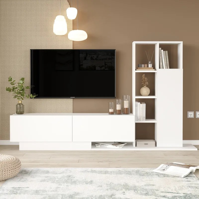 Σύνθετο σαλονιού Damon pakoworld σε λευκή απόχρωση 140x29.5x39.5εκ (1 τεμάχια)