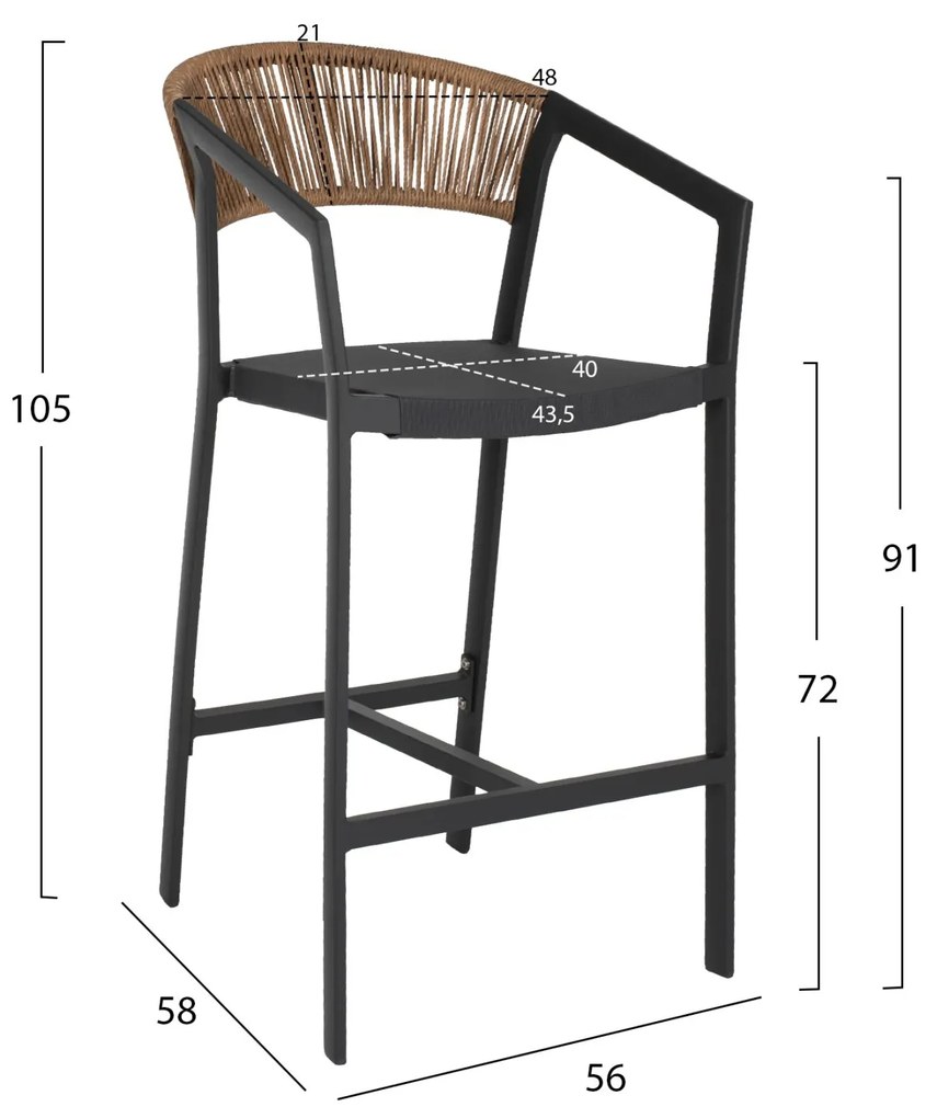 ΣΚΑΜΠΟ ΑΛΟΥΜΙΝΙΟΥ ΜΕ ΜΠΡΑΤΣΑ ΑΝΘΡΑΚΙ PE RATTAN TEXTLINE 56x58x105Y εκ. 56x58x105 εκ.